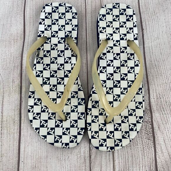 Women’s slip on flip flops navy blue and white sz 7-8 - Picture 1 of 9